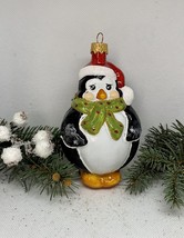 Penguin black and white in red hat glass Christmas handmade ornament,Christmas  - £11.14 GBP