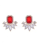 RHINESTONE ROYAL FASHION FLOWER DESIGN COSTUME EARRINGS - RED - $8.99