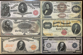 Reproduction Set 1880-1918 $1000 Bills 6 Notes USA Banknotes Currency Read Below - £10.97 GBP