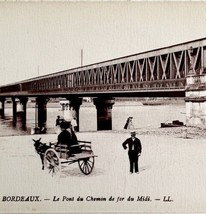 Bordeaux France Midi Railway Bridge Donkey Cart 1910s WW1 Era Postcard PCBG12A - £14.95 GBP