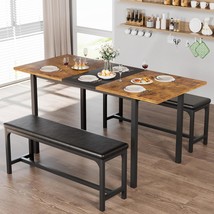 Vecelo 3-Piece 63&quot; Extendable Kitchen Table With Benches/Chairs, Modern, Brown - $221.99