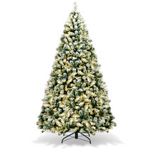 7.5Ft Pre-Lit Premium Snow Flocked Artificial Christmas Tree w/ 550 Lights Green - £204.94 GBP