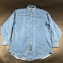 Vintage Tommy Hilfiger Button Down Shirt Mens 15 32 Blue Cotton Crest Logo - £11.62 GBP