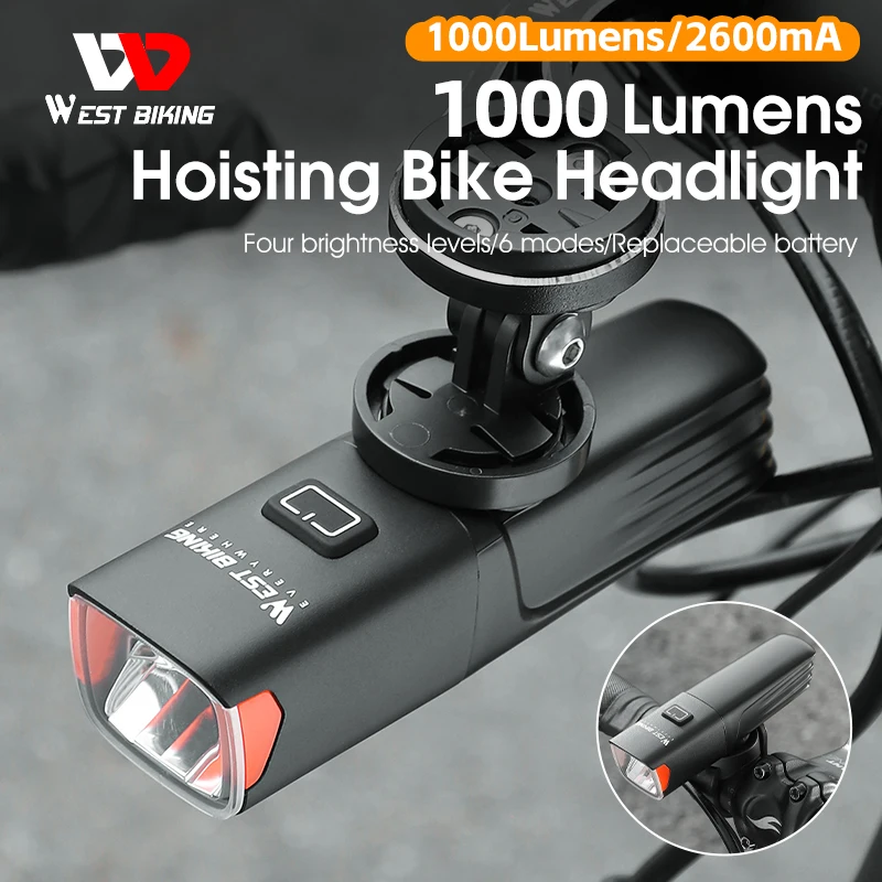 WEST BIKING 1000LM Bike Light Front Lamp Type-C Rechargeable Bicycle Light - £43.26 GBP+