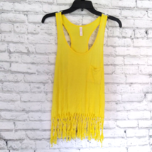 Xhilaration Shirt Womens Medium Yellow Fringe Front Pocket Tank Top Racerback - £12.33 GBP