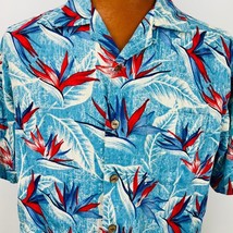 Patriotic Caribbean Hawaiian Aloha M Shirt Sz M Bird Of Paradise Floral Leaves - £22.39 GBP