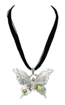 Butterfly Necklace Silver With Stones Free Shipping Fashion Jewelery New - £7.88 GBP