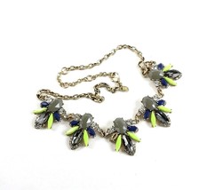 J CREW Statement Necklace Blue Green Rhinestone Floral Gold Tone - $20.41