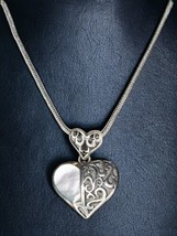 VTG 925 Sterling Silver Mother Of Pearl Heart Pendant Necklace 18” - £14.72 GBP