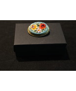 Vintage ITALY Micro Mosaic Teal Multi-Color Flower Oval Pendant Gold Tone - $75.00
