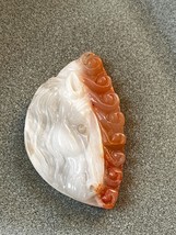 Exquisitely Carved White Horse Mustang Head w Orange Curlicues Agate Stone Penda - £29.94 GBP