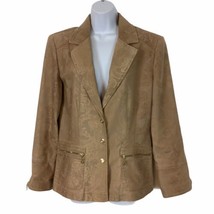 St John Sport Womens Size Medium Brown Denim Jacket Snap Front Zipper Sleeves - £70.08 GBP