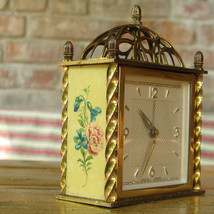 Vintage ALARM CLOCK - Hand Painted Enamel/Porcelain, Flower Motif, Massive Brass - £139.45 GBP