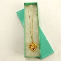 Gold Heart Necklace, Cutout Ribbons &amp; Bows, 18&quot; Chain, Vintage Jewelry, ... - $6.63 CAD