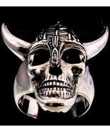 Big Sterling silver Skull ring Viking Warrior with Long Horned Helmet hi... - $176.58 CAD
