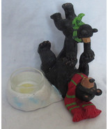 Yankee Candle T/L Tea Light Holder 2012 BLACK BEAR/CUB Red &amp; Green Scarv... - $844.18 MXN