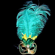Maschera del Galeone Mardi Gras Emerald Green Mask Venizia Made in Venice Italy - £93.96 GBP