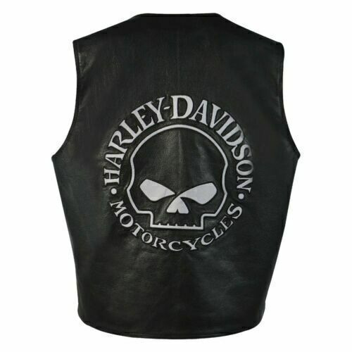 Harley Davidson Reflective Skull Men’s Cowhide Motorcycle Leather Vest