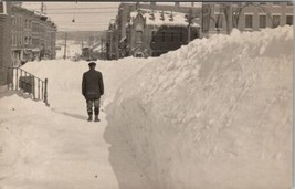 Belfast Maine RPPC Winter Scene Businesses Man Huge Snow Piles Postcard V20 - £15.92 GBP