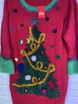 Christmas Tree Tinsel Holiday Ugly Long Sweater Embellished Womens Juniors XL - £22.07 GBP