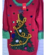 Christmas Tree Tinsel Holiday Ugly Long Sweater Embellished Womens Junio... - £20.70 GBP