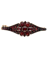 Genuine Natural Bohemian Garnet Bangle Bracelet w/ Six Petal Flower Moti... - €490,18 EUR