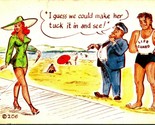 Comic Humor Risque Beacch Scene Make Her Tuck it In UNP Kromecolor Postcard - $3.91