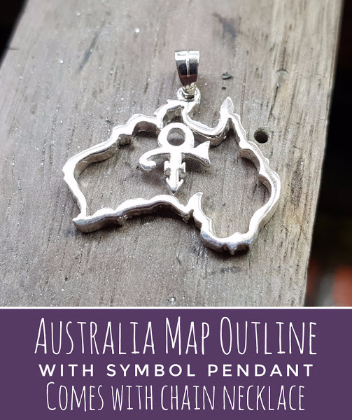 Pendant - Australia Map Outline - With Symbol - 925 Sterling Silver - Handmade - $42.00