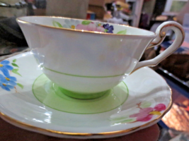 Vtg Victoria C&amp;E Bone China England Floral Hand Painted Tea Cup &amp; Saucer Green - £17.84 GBP