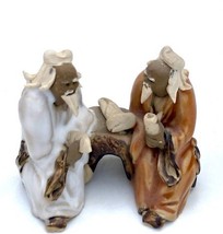 Ceramic Figurine Two Men Sitting On A Bench - 2&quot; Color: Orange &amp; White - £6.34 GBP