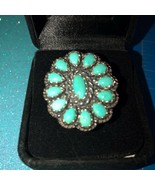 Turquoise Ring 925 Sterling Vintage Rare Cocktail Nava Jo Size 7 - £124.55 GBP