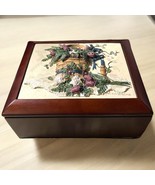 Vintage Wood Jewelry Music Box With Resin Basket Of Flowers Works Y2K Si... - £14.69 GBP