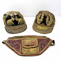 Vintage Embroidered Kalagan Burma Elephant Cap Hat &amp; Fanny Pack Lot Thai... - $59.35