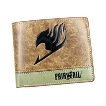  Fairy Tail Natsu Dragneel Khaki PU Leather Short Wallet Mans Bifold Purse with  - £46.73 GBP