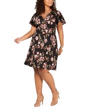 BCX Womens Plus Faux Wrap Floral Casual Dress,Black/Pink Floral,2X - £66.86 GBP