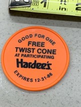Vintage Hardee&#39;s Employees PLastic Free Twist Come Token Expires 1986 - £11.72 GBP