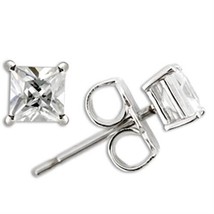 0.5ct Silver 5mm Princess CLEAR WHITE AAA+ CZ Solitiare Studs Earrings Xmas Gift - £38.39 GBP