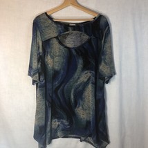 Avenue Size 22/24 Black Blue Green Swirls Print Knit Short Sleeve Top Shirt - £19.77 GBP