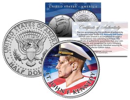 Lieutenant JOHN F KENNEDY Flowing Flag Colorized JFK Half Dollar U.S. Coin - £6.73 GBP