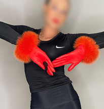 Leather Fur ORANGE Gloves Vintage French designer! SILK LINED! OffeR! - £256.54 GBP