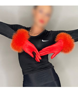 Leather Fur ORANGE Gloves Vintage French designer! SILK LINED! OffeR! - €207,40 EUR