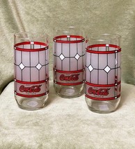 Vintage Coca-Cola Stained Glass Tiffany Style Frosted 16 oz Drinking Glasses (3) - £12.37 GBP