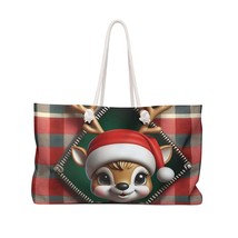 Personalised/Non-Personalised Weekender Bag, Cute Reindeer, Christmas, Tartan, L - £39.07 GBP