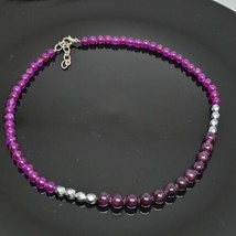 Two Tone Amethyst Beaded Choker Necklace Purple Stone Gray Glass Beads - £19.89 GBP