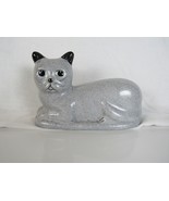 Vintage Ceramic Handpainted Grey Cat Cute Face Laying Down Black Ears - $10.40