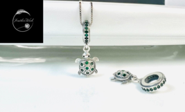 Genuine Sterling Silver 925 Sea Turtle Pendant And 45CM Box Chain With Green CZ - £21.86 GBP