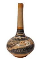 Vintage Mexican Folk Art Tonala 16&quot; Long Neck Vase Vessel Jug Bird Flower  EUC - £66.55 GBP