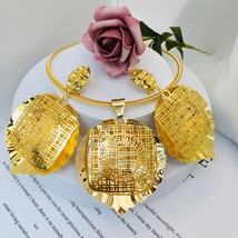 Gold Plated African Jewelry Set For Women Fashion Hollow Out Flower Drop Big Ear - £89.87 GBP