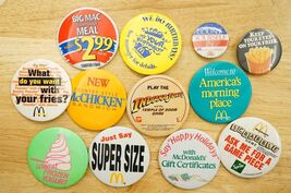 Vintage Lot Pinback Buttons Food Advertising McDonalds 7UP Fast Food Pro... - $34.64
