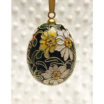 Vintage Russian Enameled Cloisoone Black, Green, White, &amp; Gold Egg Ornament - £18.45 GBP